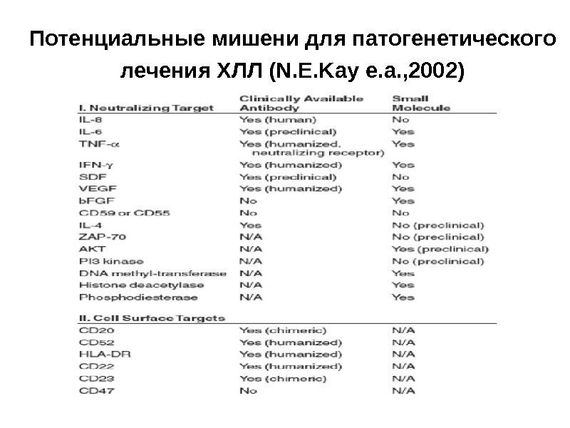 Потенциальные мишени для патогенетического лечения ХЛЛ (N. E. Kay e. a. , 2002) 