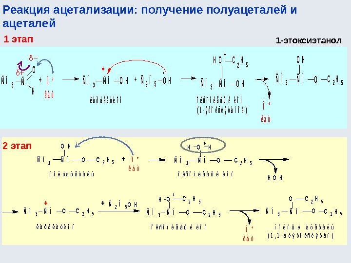 Реакция ацетализации: получение полуацеталей и ацеталей 1 этапÑ Í3Ñ ÍOC 2 H 5 O+HH