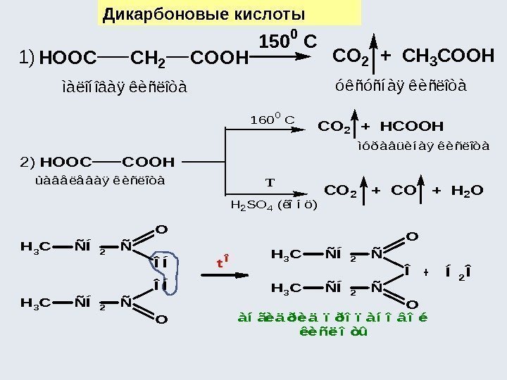 Дикарбоновые кислоты. HOOCCH 2 CO 2 + CH 3 COOH ìàëîíîâàÿ êèñëîòà COOH 150