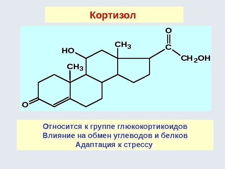 Кортизол С СН 2 ОН CH 3 O OH O Относится к группе глюкокортикоидов