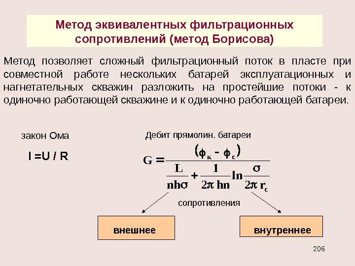 Метод эквивалентных фильтрационных сопротивлений (метод Борисова) Метод позволяет сложный фильтрационный поток в пласте при