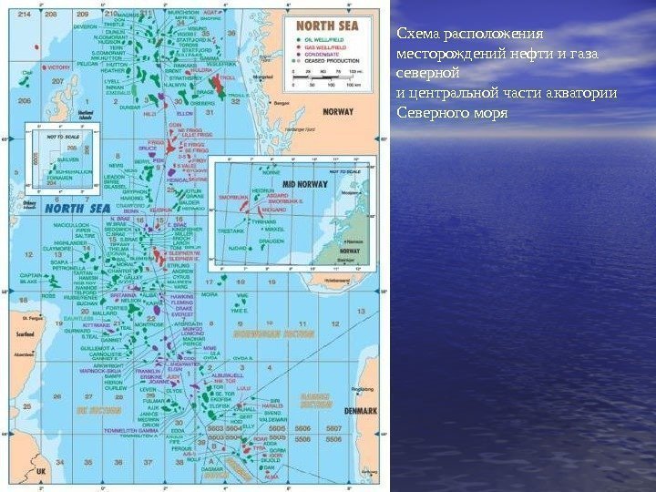 Схема расположения месторождений нефти и газа северной и центральной части акватории Северного моря 