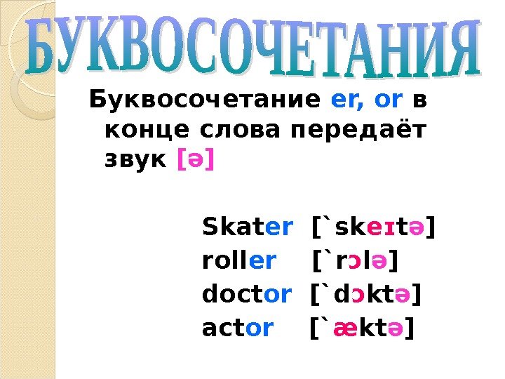 Произношение буквосочетания. Правила чтения er в английском языке. Окончание er в английском языке правила чтения. Or правила чтения в английском. Буквосочетание er в английском языке.