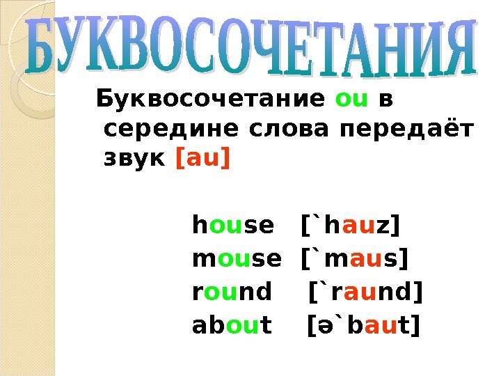 Правила чтения буквосочетания. Буквосочетание ou. Au буквосочетание в английском. Английские слова со звуком au. Буквосочетание ow ou.