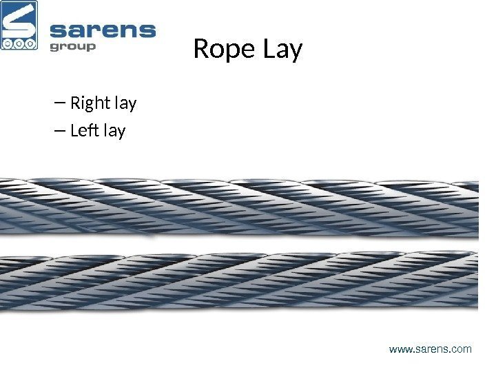 Rope Lay – Right lay – Left lay www. sarens. com 