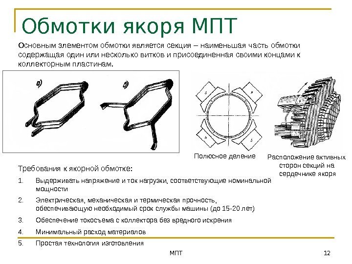 МПТ 12 Обмотки якоря МПТ Основным элементом обмотки является секция – наименьшая часть обмотки