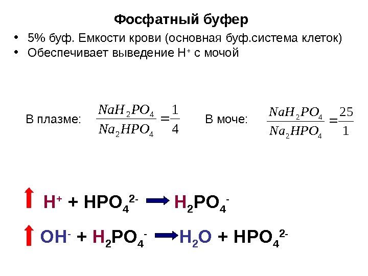 Фосфатный буфер4 1 42 42 HPONa. H • 5 буф. Емкости крови (основная буф.