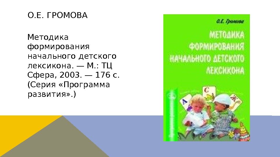 Методика формирования начального детского лексикона. — М. : ТЦ Сфера, 2003. — 176 с.