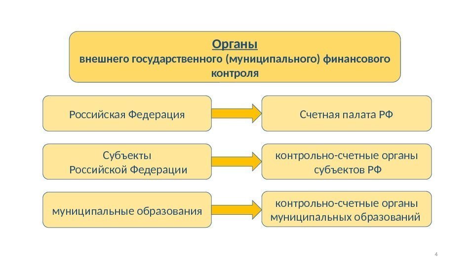 Органы внешнего государственного (муниципального) финансового контроля Российская Федерация Субъекты  Российской Федерации муниципальные образования