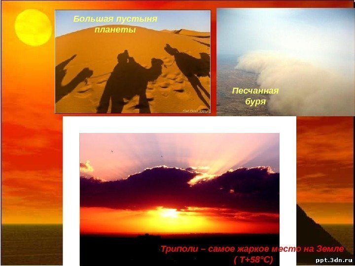 Триполи – самое жаркое место на Земле  ( Τ+58°C)Большая пустыня планеты Песчанная буря