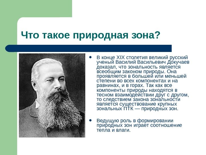 Что такое природная зона?  В конце XIX столетия великий русский ученый Василий Васильевич