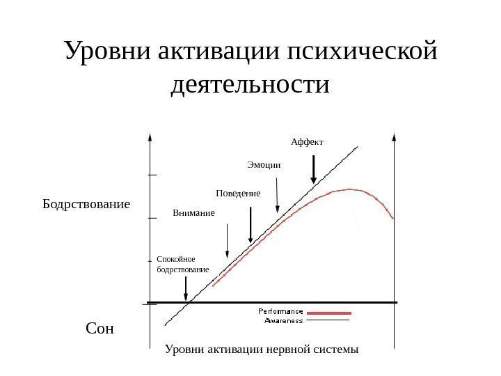   Уровни активации психической деятельности Эмоции Внимание Спокойное бодрствование Сон Уровни активации нервной