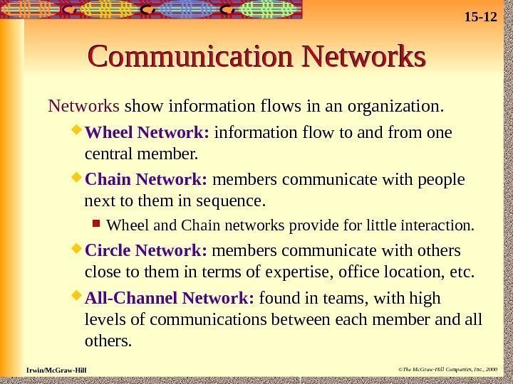 15 - 12 Irwin/Mc. Graw-Hill ©The Mc. Graw-Hill Companies, Inc. , 2000 Communication Networks