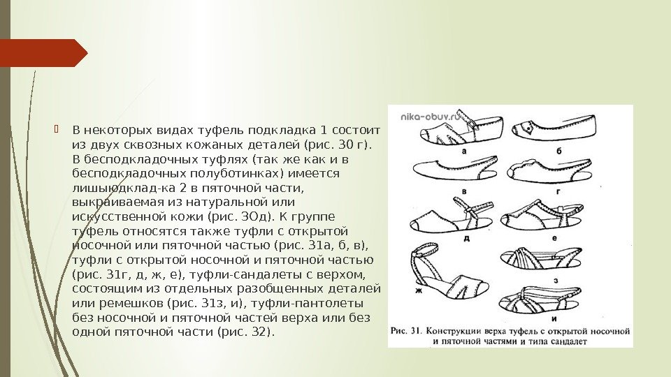  В некоторых видах туфель подкладка 1 состоит из двух сквозных кожаных деталей (рис.