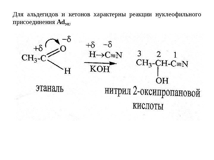   Для альдегидов и кетонов характерны реакции нуклеофильного присоединения Ad NU 