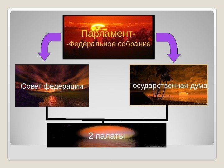 Парламент- -Федеральное собрание Совет федерации Государственная дума 2 палаты 