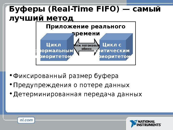 Буферы ( Real-Time FIFO ) — самый лучший метод  • Фиксированный размер буфера