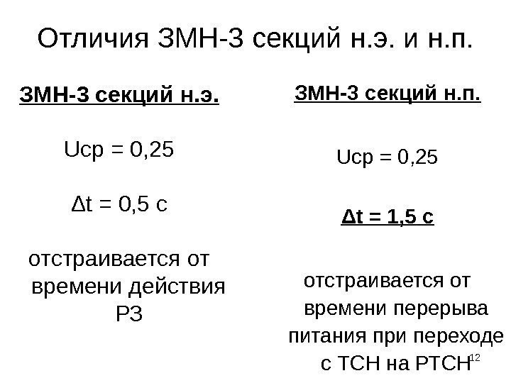 Отличия ЗМН-3 секций н. э. и н. п. ЗМН-3 секций н. э. Uср =