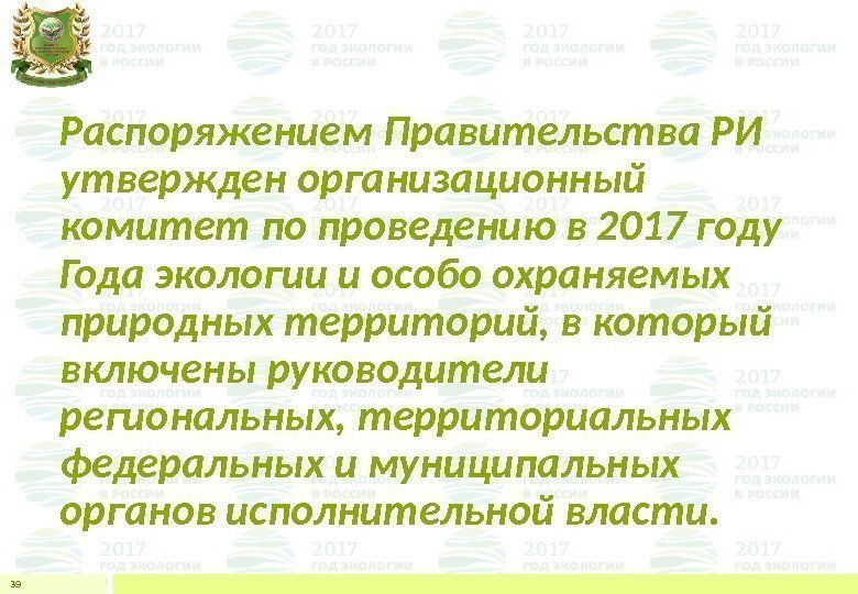 Распоряжением Правительства РИ утвержден организационный комитет по проведению в 2017 году Года экологии и