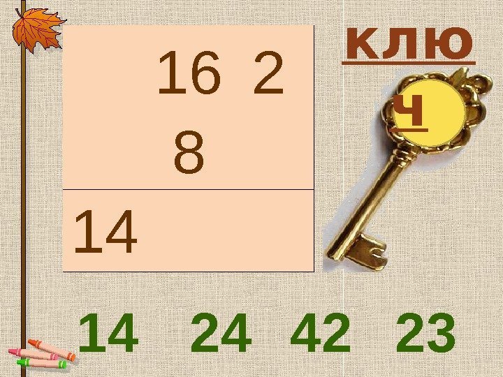   16 2 8 14 14 42 23 24 клю ч  