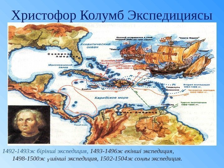 Христофор Колумб Экспедициясы 1492 -1493 ж бірінші экспедиция,  1493 -1496 ж екінші экспедиция