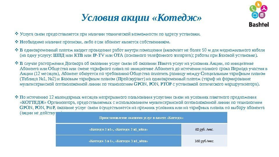 Условия акции «Котедж»  Услуга связи предоставляется при наличии технической возможности по адресу установки.