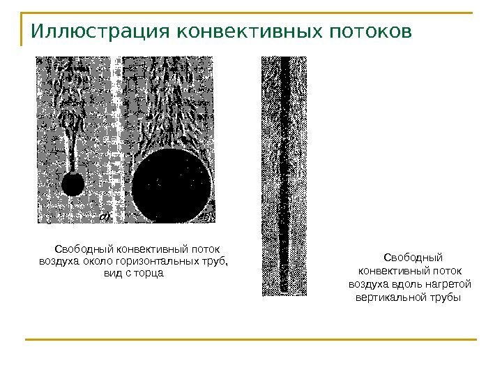 Иллюстрация конвективных потоков  Свободный конвективный поток воздуха около горизонтальных труб,  вид с