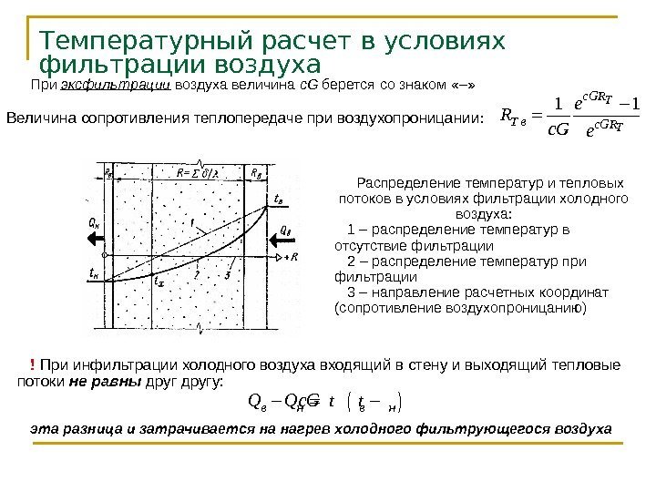 Температурный расчет в условиях фильтрации воздуха При эксфильтрации воздуха величина c. G берется со