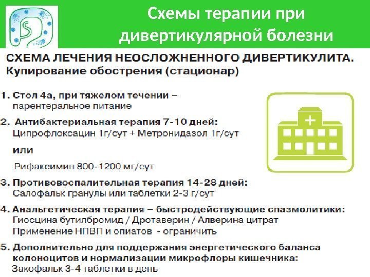 Схемы терапии при дивертикулярной болезни 