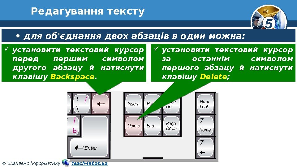 5 © Вивчаємо інформатику   teach-inf. at. ua. Редагування тексту •  для