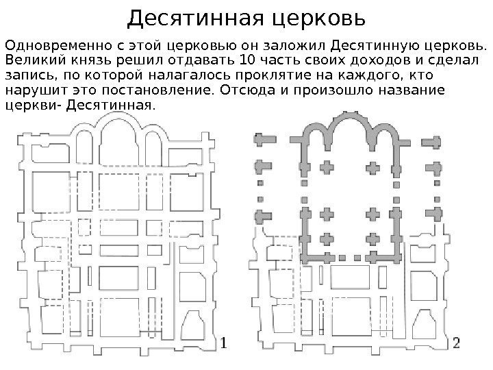 Десятинная церковь Одновременно с этой церковью он заложил Десятинную церковь.  Великий князь решил