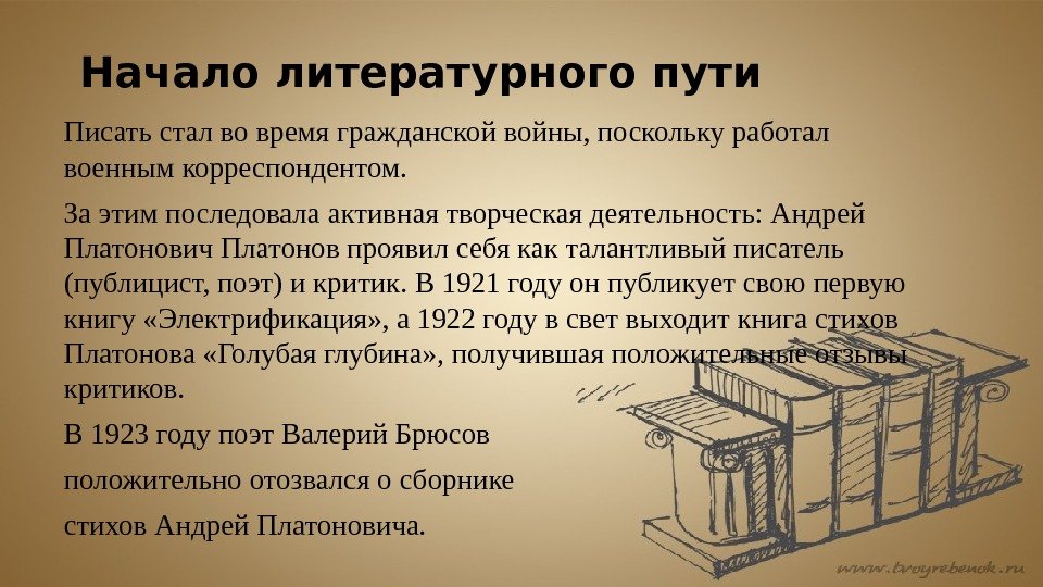 Начало литературного пути Писать стал во время гражданской войны, поскольку работал военным корреспондентом. За