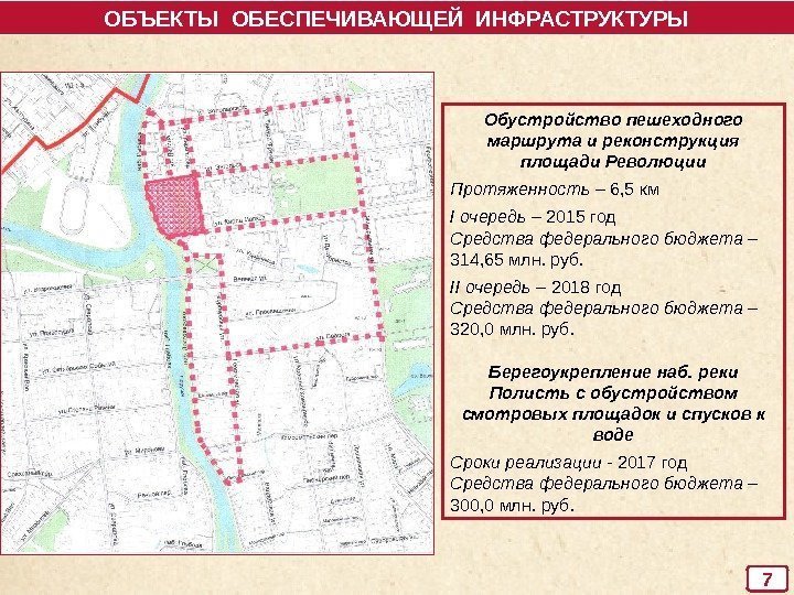 7 Обустройство пешеходного маршрута и реконструкция площади Революции Протяженность – 6, 5 км I