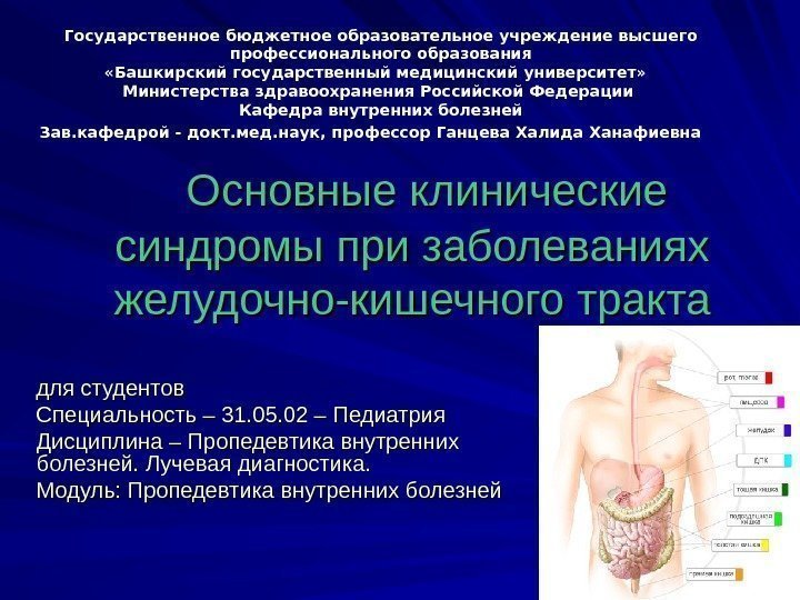 11 Основные клинические синдромы при заболеваниях желудочно-кишечного тракта для студентов Специальность – 31. 05.
