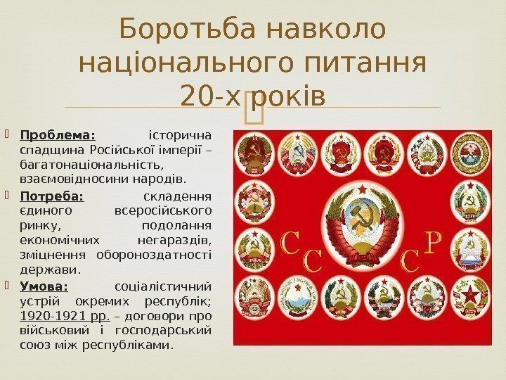  Проблема:  історична спадщина Російської імперії – багатонаціональність,  взаємовідносини народів.  Потреба: