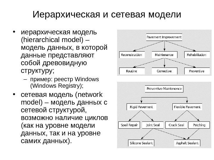 Иерархическая и сетевая модели • иерархическая модель ( hierarchical model ) – модель данных,