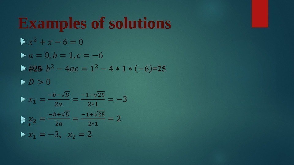 Examples of solutions =25 ,  