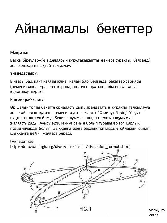 Айналмалы бекеттер Мақсаты :  Басқа біреулержің идеяларын құру, тақырыпты немесе сұрақты,  белсенді