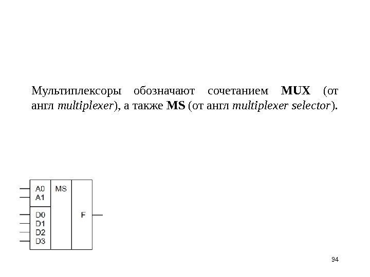 Мультиплексоры обозначают сочетанием MUX  ( от англ multiplexer ),  а также MS