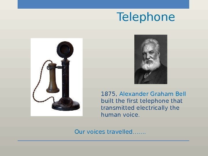     Telephone 1875,  Alexander Graham Bell built the first telephone