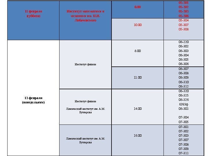 11 февраля (суббота) Институт математики и механики им. Н. И.  Лобачевского 8. 00