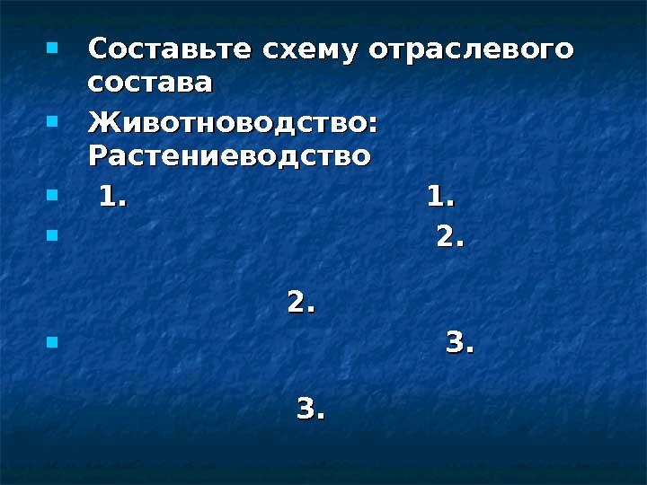  Составьте схему отраслевого состава Животноводство:  Растениеводство 1.     