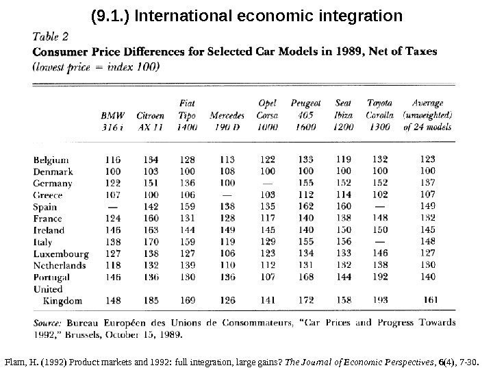 Flam, H. (1992)  Product markets and 1992: full integration, large gains?  The