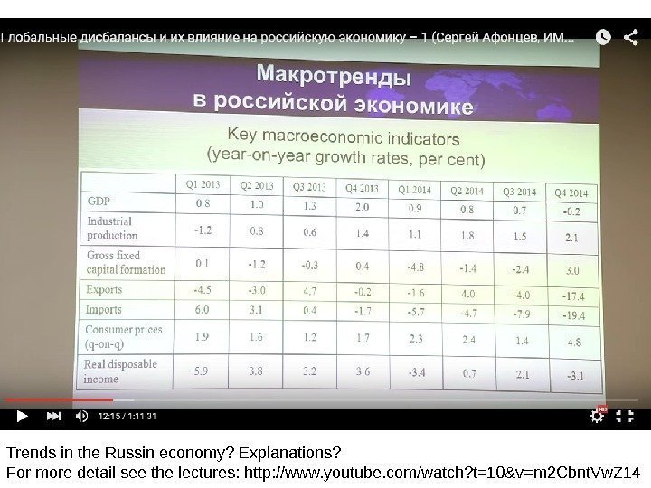 Trends in the Russin economy ? Explanations? For more detail see the lectures: http: