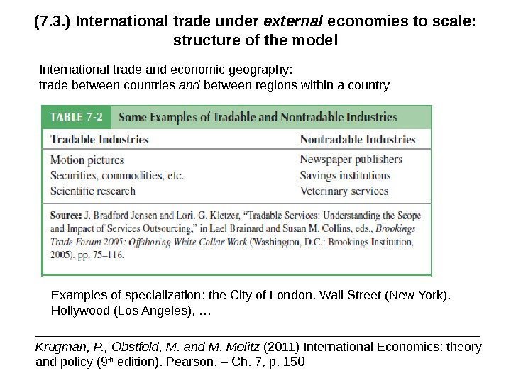 ________________________________ Krugman, P. , Obstfeld, M. and M. Melitz (2011) International Economics: theory and