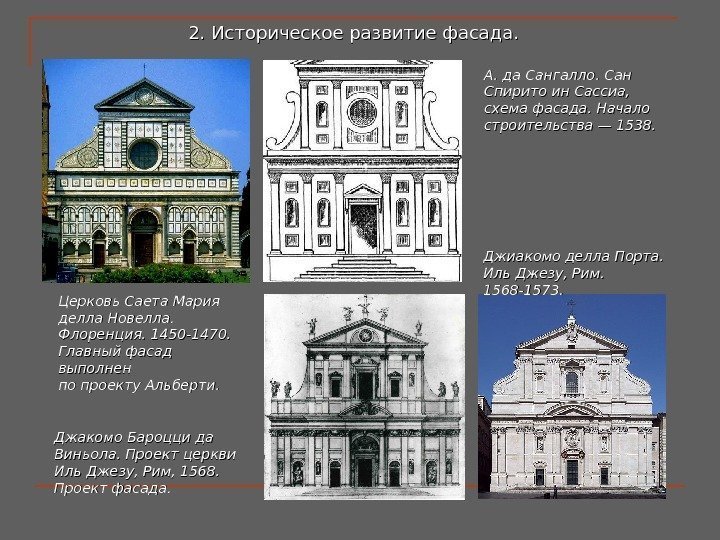 Джакомо Бароцци да Виньола. Проект церкви Иль Джезу, Рим, 1568.  Проект фасада. Джиакомо