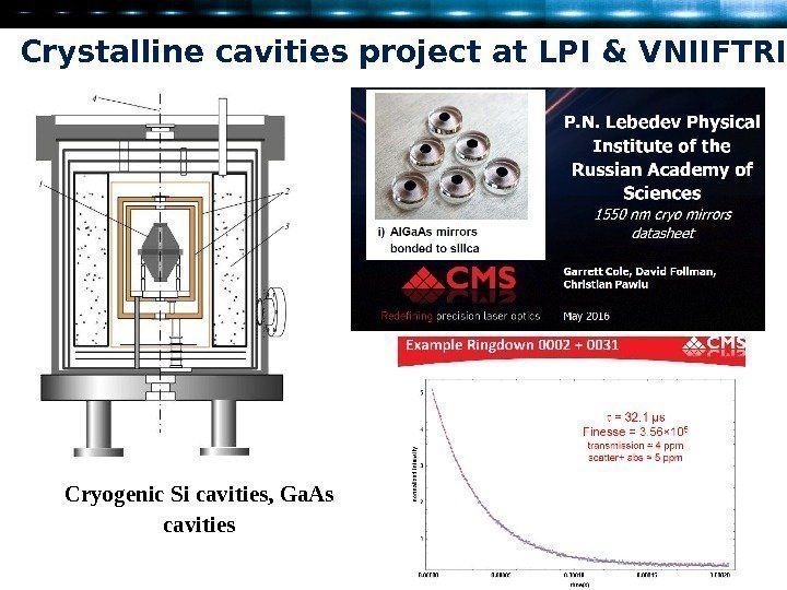 Crystalline cavities project at LPI & VNIIFTRI Cryogenic Si cavities, Ga. As cavities 