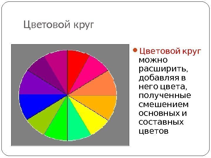 Цветовой круг  можно ,  расширить добавляя в  ,  него цвета