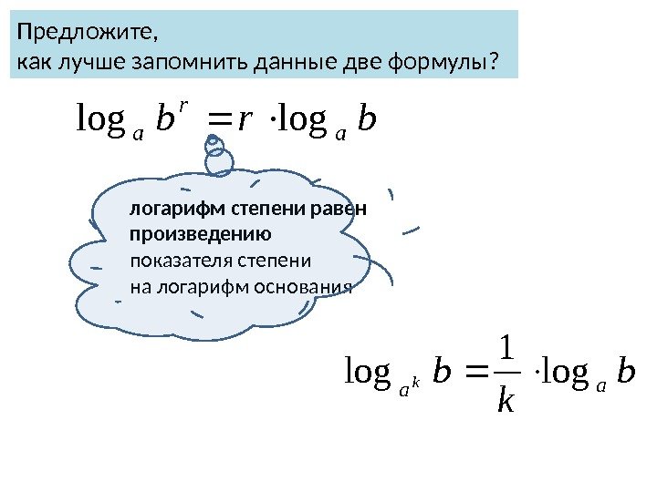 логарифм степени равен произведению  показателя степени на логарифм основанияbrb a r a loglog