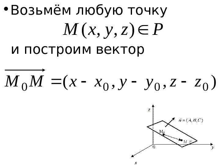   • Возьмём любую точку и построим вектор Pzyx. M), , ( 0000